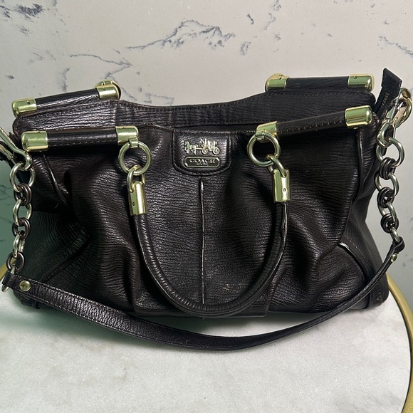 Coach Pinnacle Madison Brown Leather Shoulder Bag with Gold Accents - Picture 1 of 7